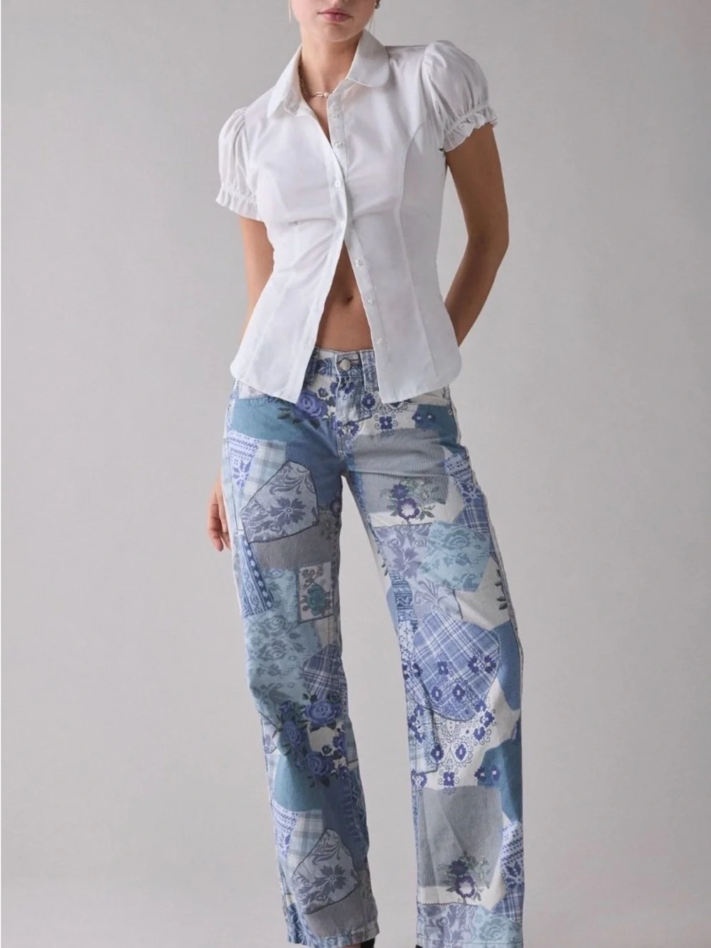 Urban Outfitters Printed Canvas Baggy Pants - White with Black Print. NIB 29
